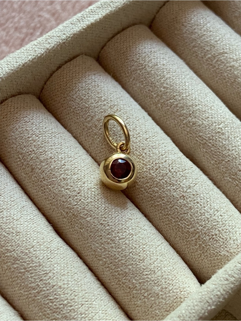 14k Gold Garnet Bezel Drop Charm Pendant - Women Jewelry